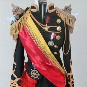 Black Military Style Jacket with Red and Gold Accents